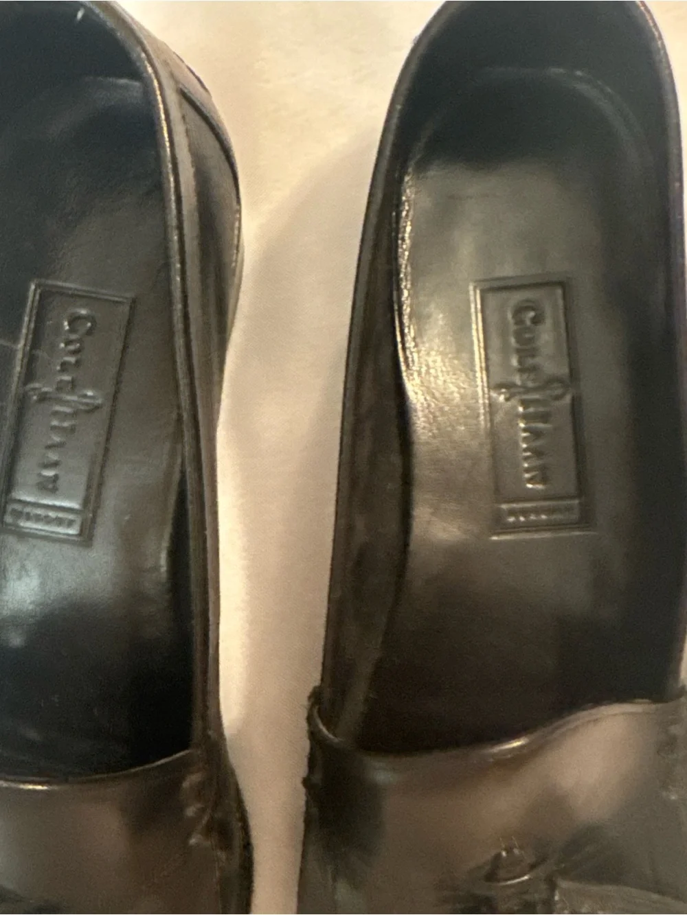 Cole Haan Black Leather Tassel Woven Penny Loafers